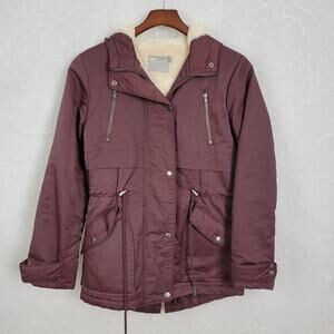 Asos Womens Coat Size 2 Purple Fleece Lined Hooded Drawstring Waist Anorak Coat